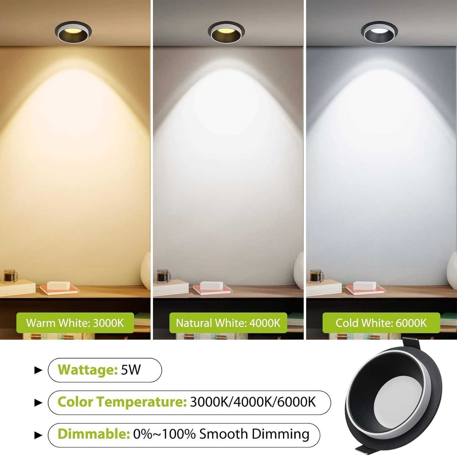 НОВИ! LED лунички за вграждане, 5W, топло бяло, 5 бр/к-кт