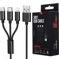 Cablu 3 in 1 maxlife, quick charge microusb lighthing usb type c