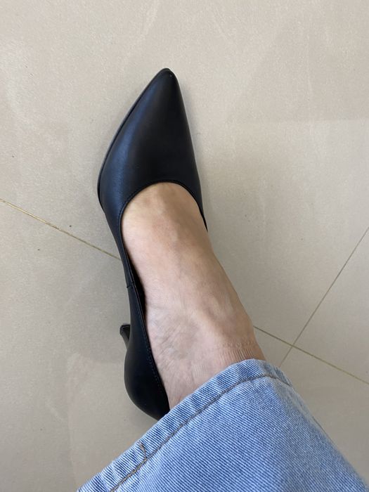 Pantofi stiletto piele negri 38 toc mic