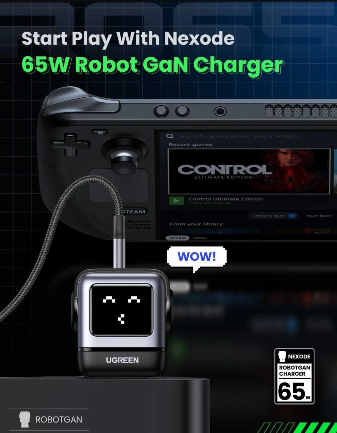 UGREEN CD361 Uno RG 65W GaN 2C+U EU Plug For Laptop/Macbook/Ultrabook