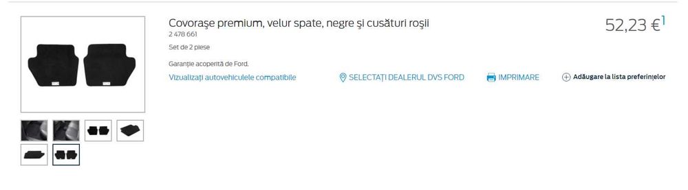 Ford PUMA ST Set covoraşe originale, velur faţă/spate , cusături roşii