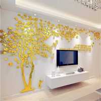 Autocolante de perete 3D, copac cu mesaj 250 x 130 cm , maro/auriu