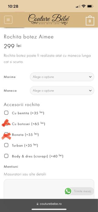 Vand rochita botez Couture Bebe 6-9 luni - cu boneta si botosei