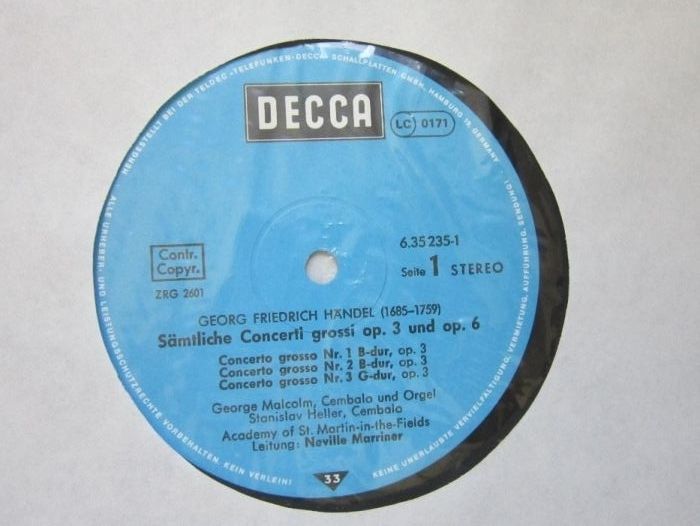 vinil rar Handel ‎ Neville Marriner  Samtliche Concerti Grossi 1974