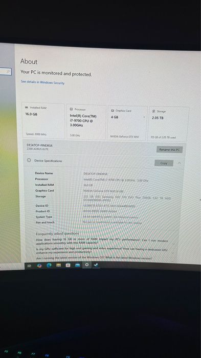 Pc gaming i7-9700/16gb ram /gtx1650:ssd+hdd