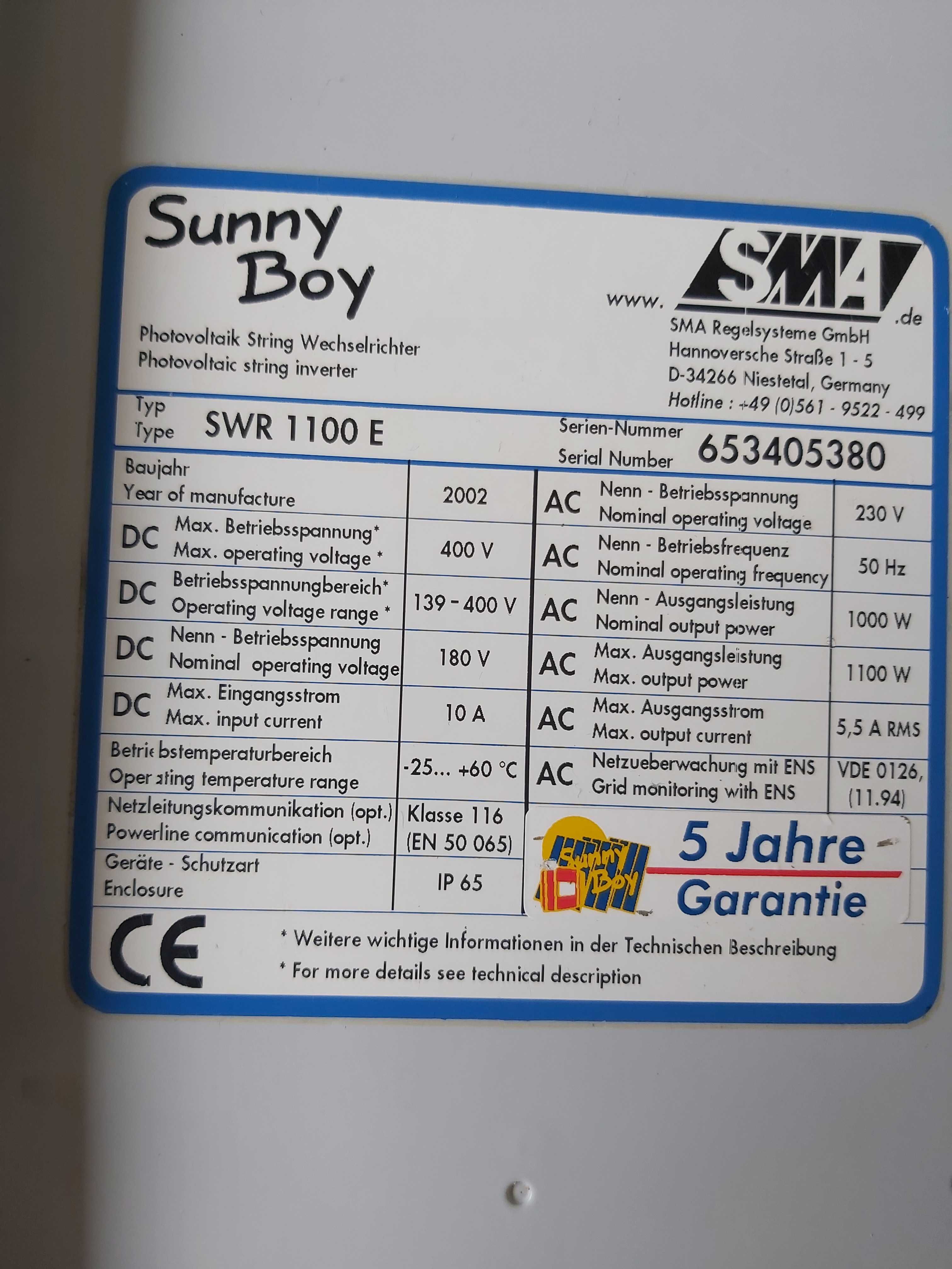 Invertor solar Sunny Boy SWR 1100 E DEFECT!!!