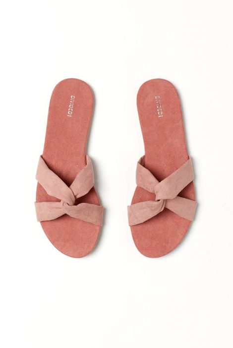 Sandale tip Slapi Roz H&M Imitatie Piele Intoarsa