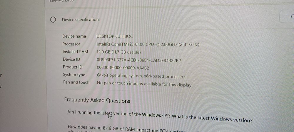 Fujitsu esprimo i5 8400