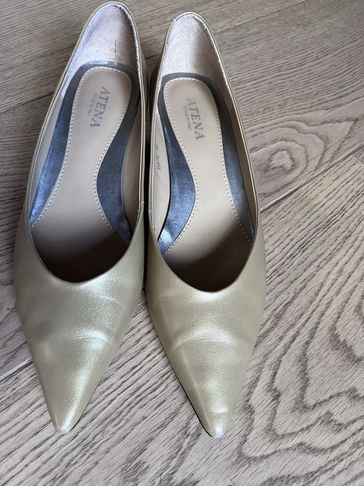 Pantofi aurii piele naturală, toc mic elegant (ATENA, mărimea 40)