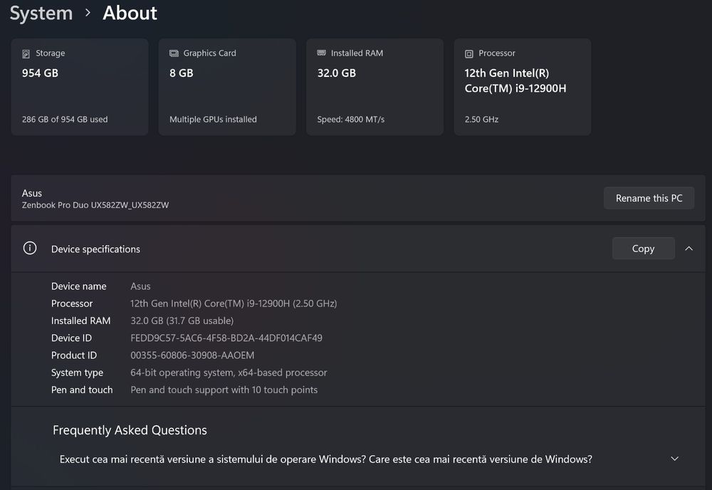 Asus Zenbook pro duo ux582zw i9 si 3070 TI