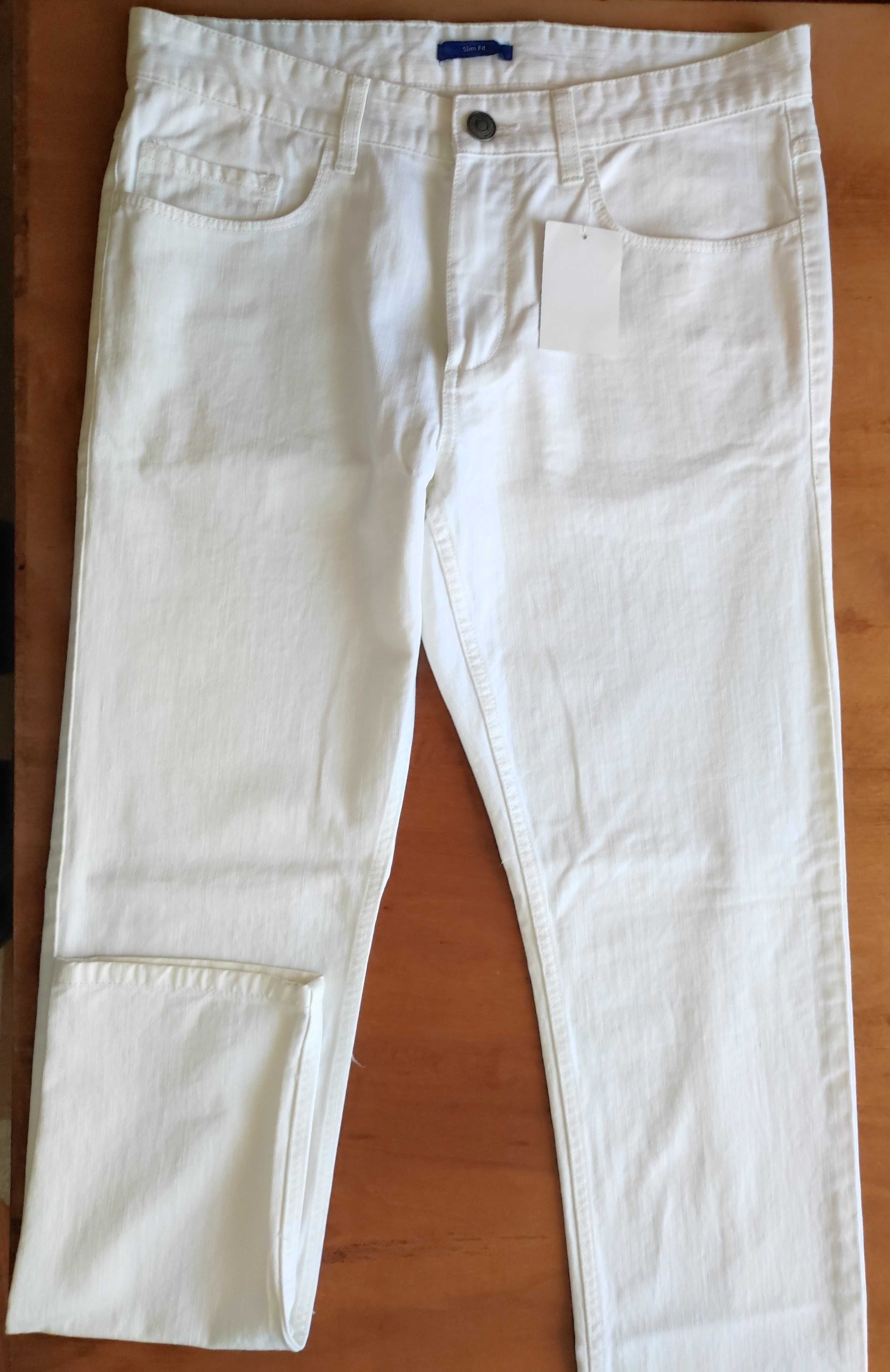 5 blugi slim fit H&M / C&A / BP / iEx, marime 32-US/M/48-EU, alb / gri