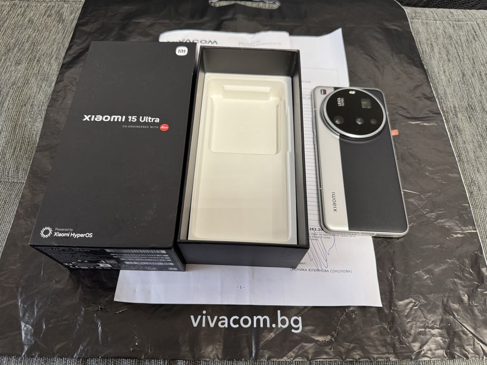 КАТО НОВ 512GB Xiaomi 15 ultra 16GB VIVACOM Гаранция 2г. SILVER CHROME