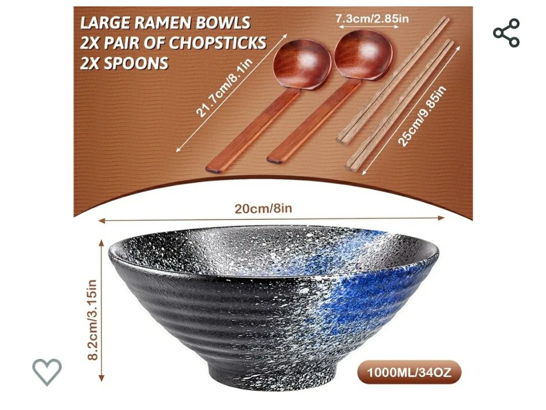 Set doua boluri pentru ramen (cu accesorii) (ceramic ramen bowl × 2)