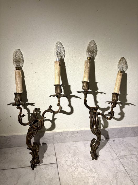 Set 2 aplice duble vechi din bronz masiv