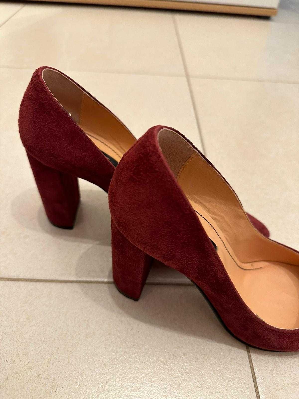 Pantofi din piele intoarsa Musette, culoarea burgundy, marimea 36