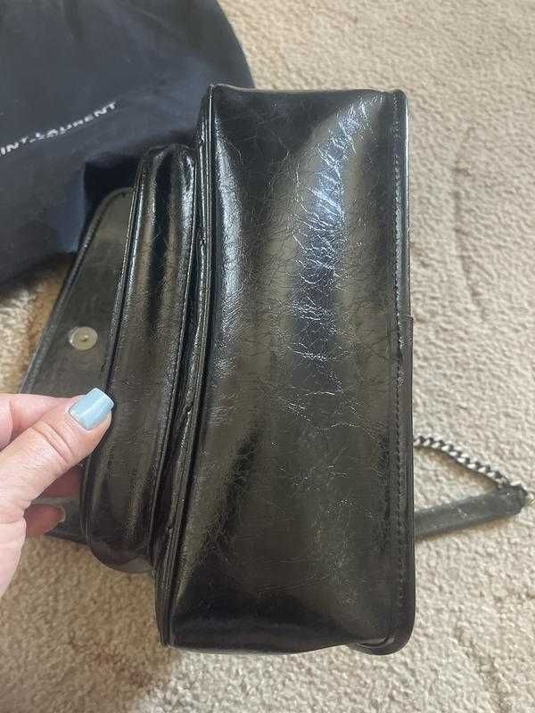 Geanta Saint Laurent Niki Chain Medium, Noir Vernis, 26 cm