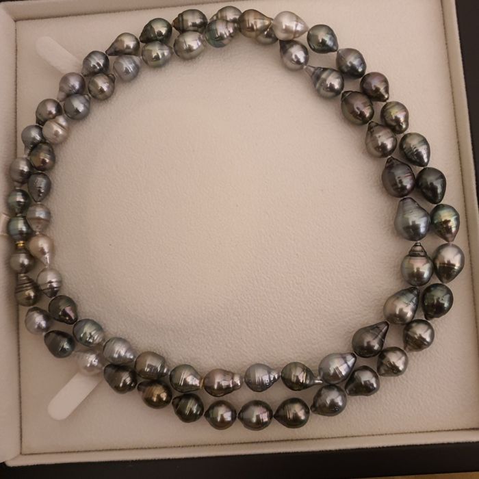 colier lung perle naturale tahitiene si aur 14k