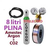 Butelie tub Corgon Argon + CO2 8 litri PLINA + ceas + sarma 0.8mm 5kg