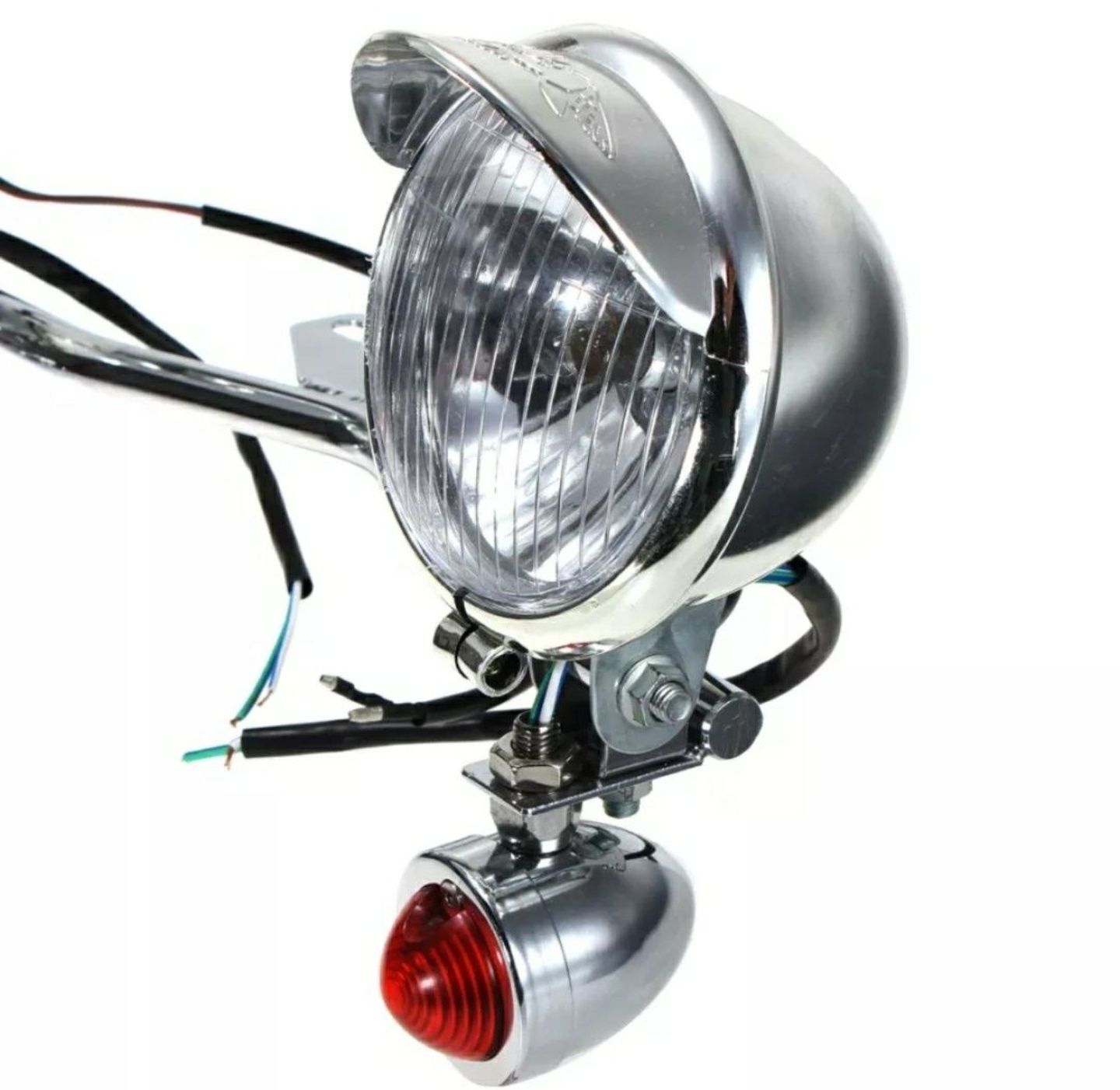 Set proiectoare moto cromate cu semnale și suport motocicleta chopper