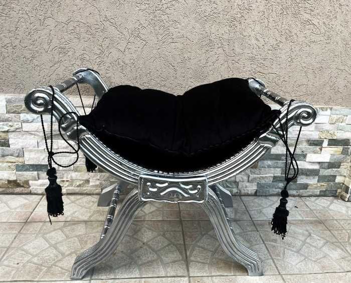 Elegant scaun stil baroc-rococo-lemn nuanta argintie-Belgia