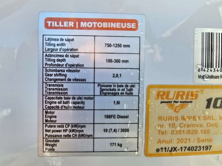 Motocultor Ruris 10 c.p. diesel