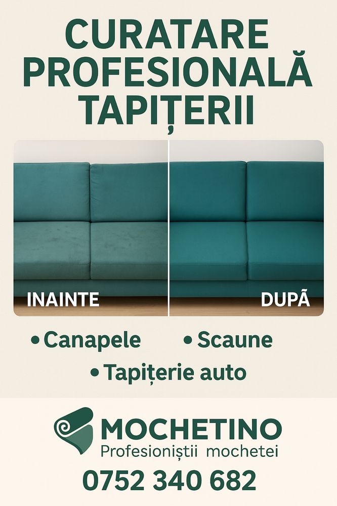 Curatare mocheta lipita , canapele , tapiterii auto
