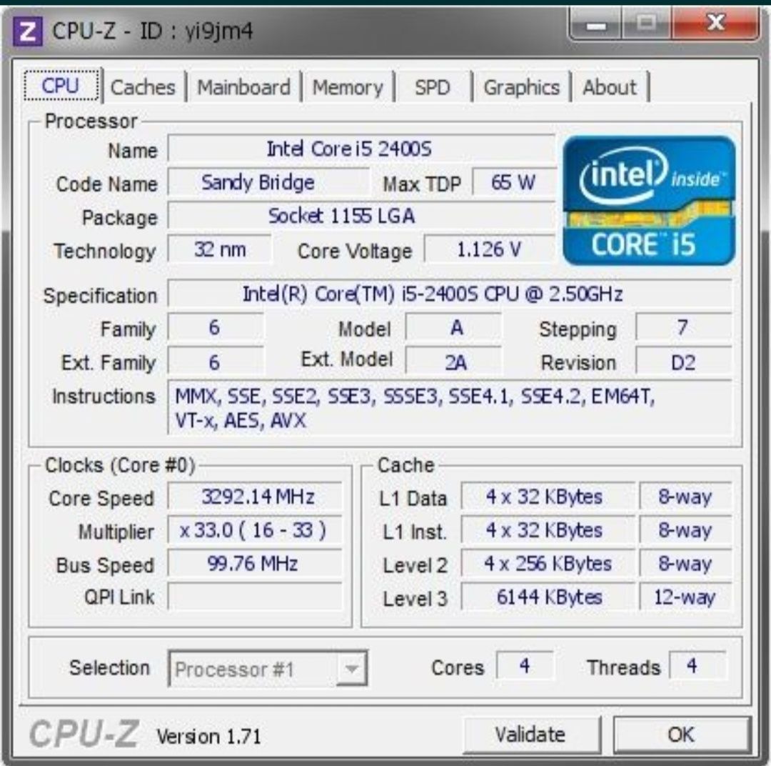 Procesor Pc Intel i5 2400s cu frecventa turbo de 3,3 GHz, socket 1155,