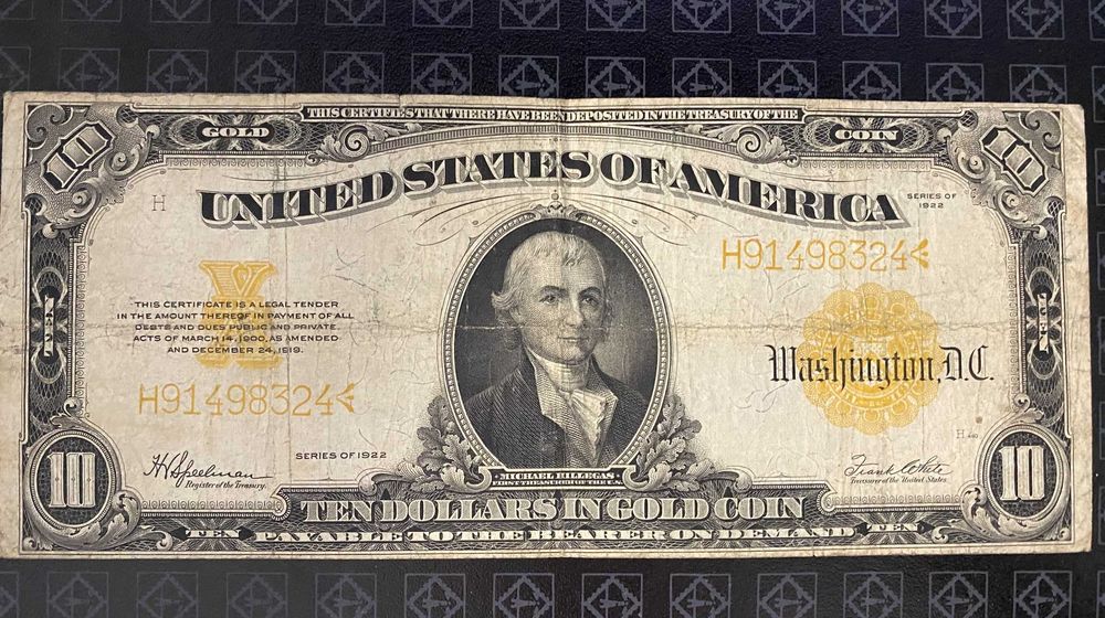 $10 Ten dollars Gold Certificate 1922