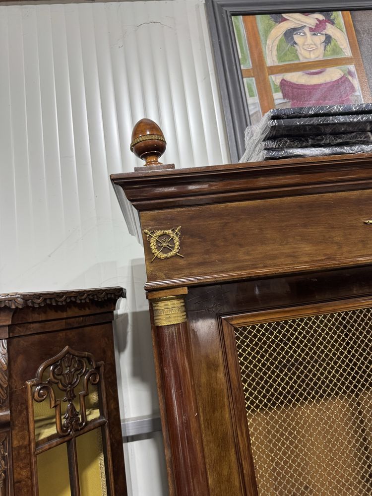 Biblioteca empire din lemn masiv cu elemente din bronz