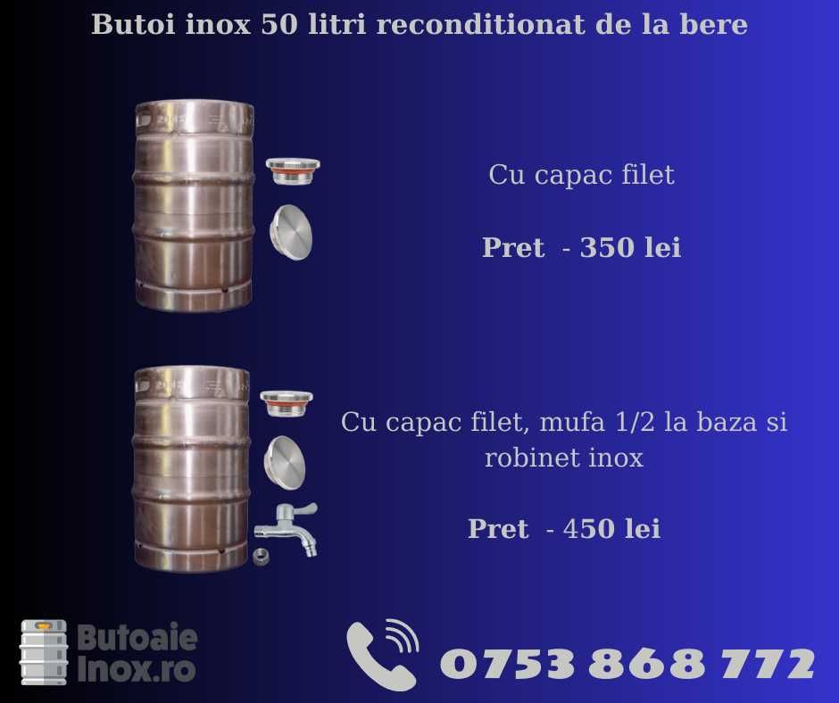 Butoi inox cu capac filet si robinet 30 litri