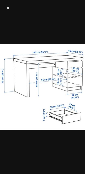 Birou Malm (IKEA) negru 140x65