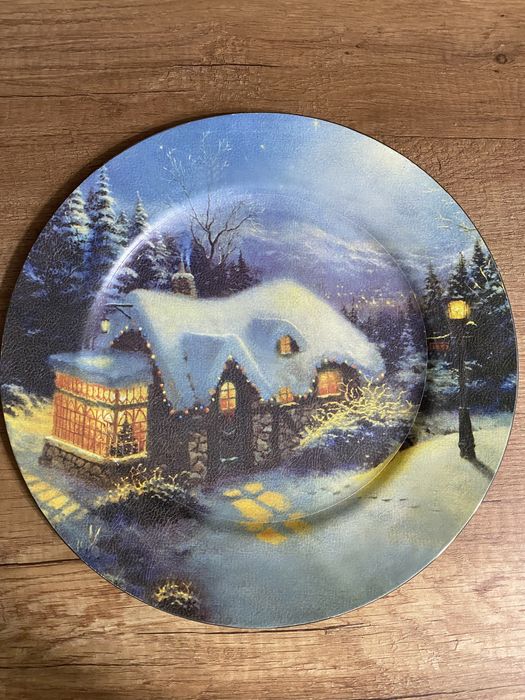 Platou farfurie plastic cu model decor Craciun Zapada Sarbatori Santa