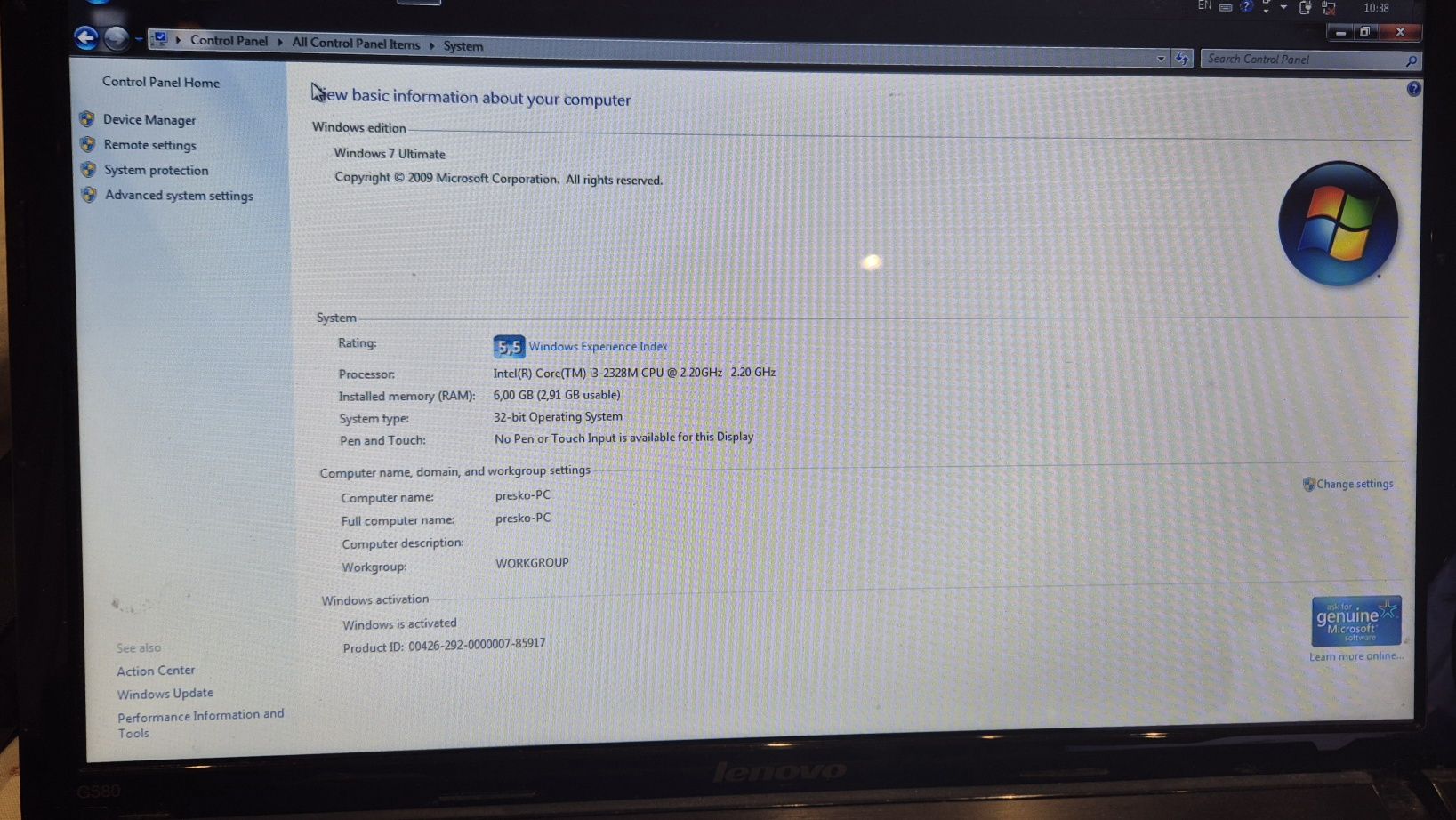 Лаптоп Lenovo G580
