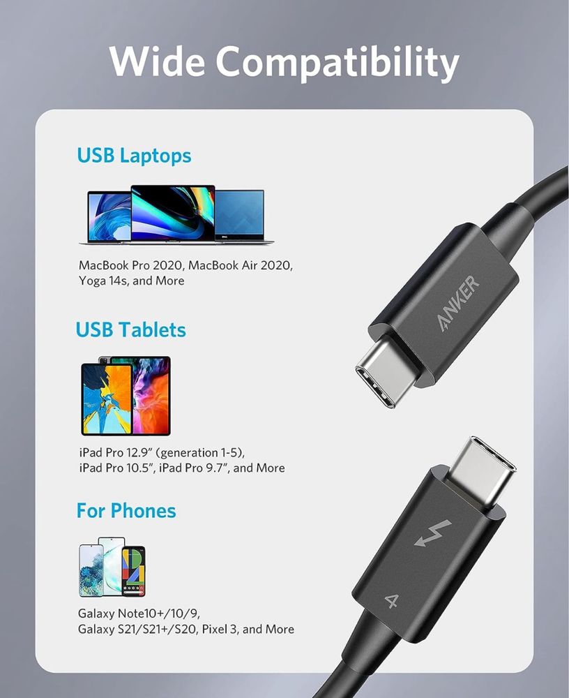 Кабель Anker Thunderbolt 4 USB-C to USB C Cable 40Gbps Data Transfer