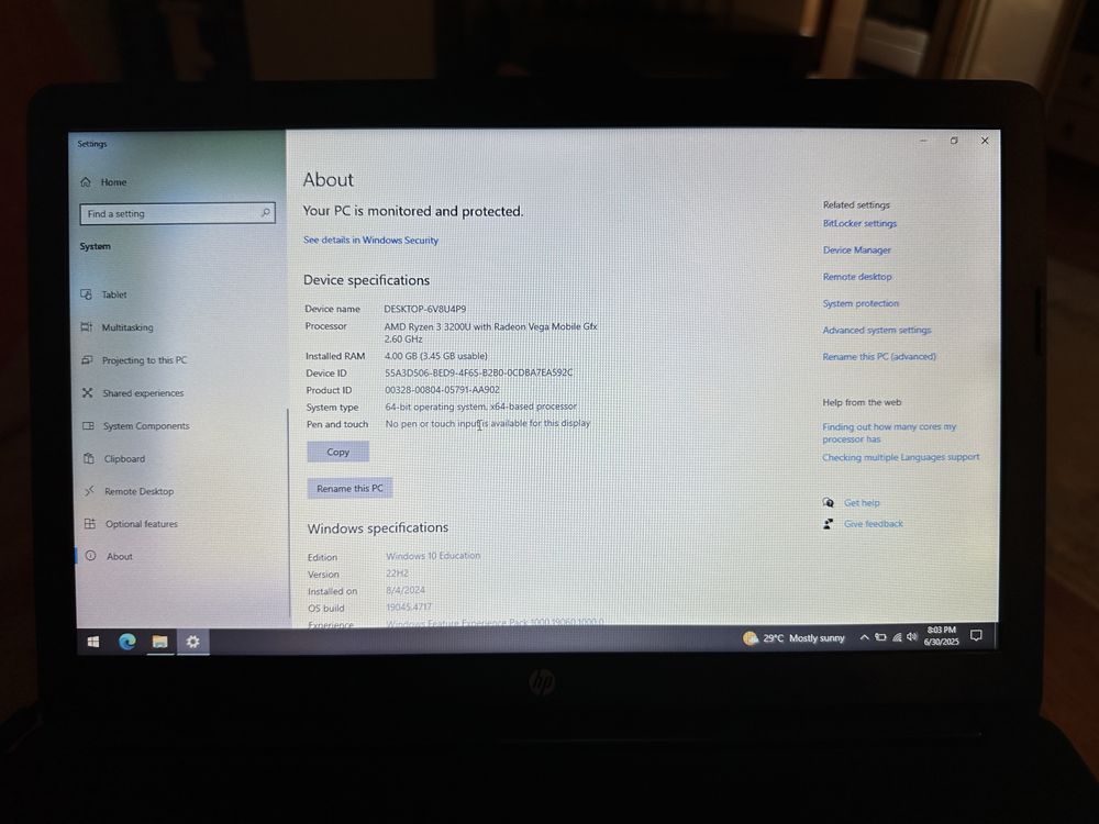 Laptop HP 15 db1 Ryzen 3200U 4GB RAM 512 GB SSD