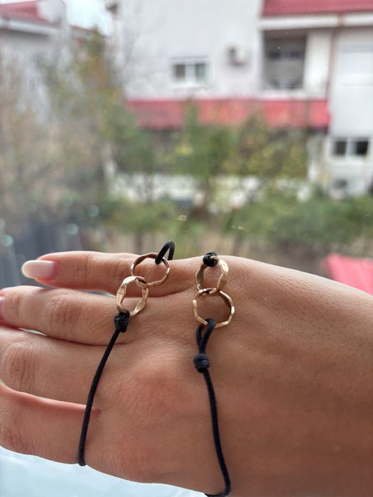 Brățări Malvensky – model infinit, șnur negru, aur roz 14K