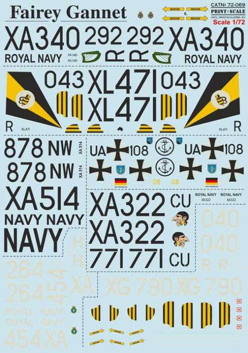 Декаль для сборной модели самолета Fairey Gannet (1/72, PRINT SCALE)