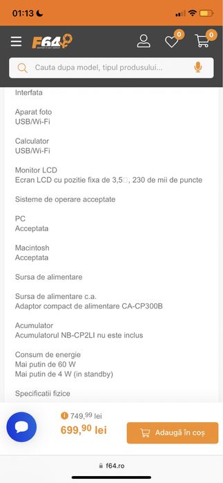 Canon selphy cp1500 imprimanta portabila color