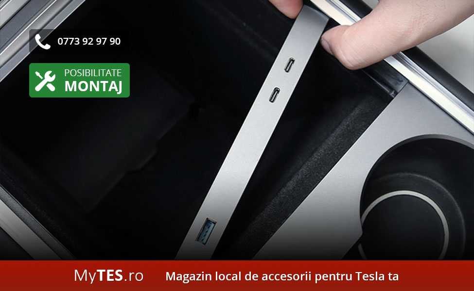 Panou extensie mufe USB (cu/fara lumini ambientale) - Tesla Model 3/Y