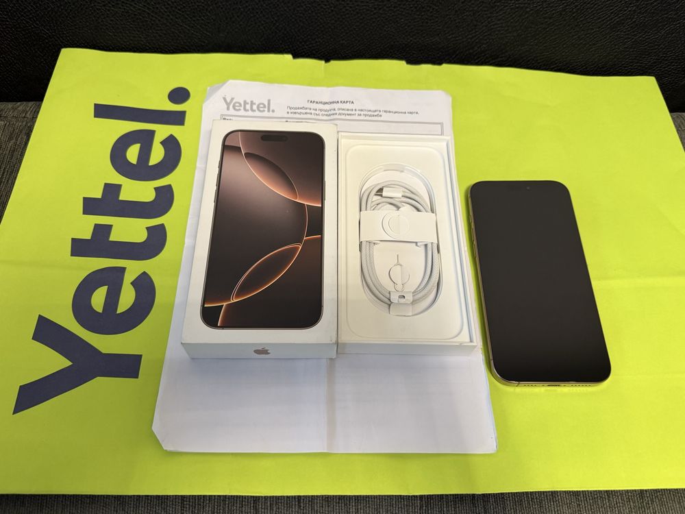КАТО НОВ 256GB iPhone 16 Pro Max Yettel Гаранция 2028 г. Desert