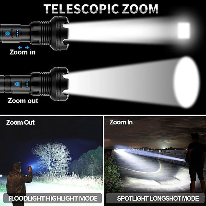 Мощен прожектор XHP90 тактически лед фенер P90 зареждане USB къмпинг