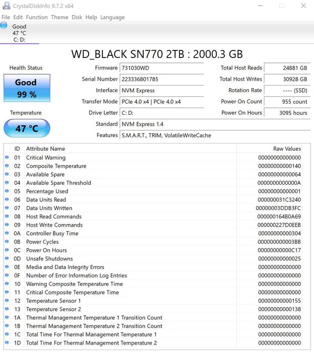 SSD WD Black SN770 2TB PCI Express 4.0 x4 M.2 2280 5.150 MB/s