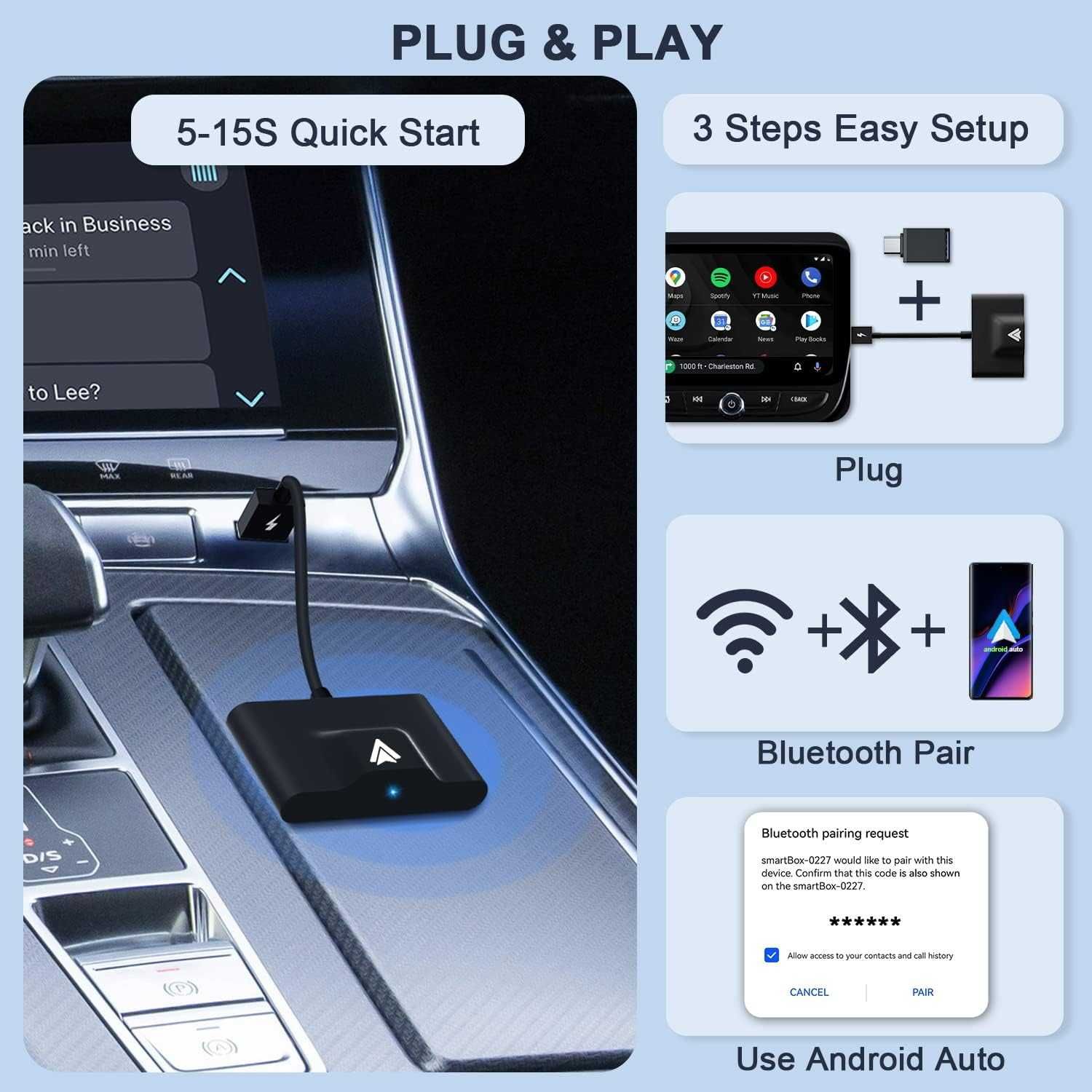 Adaptor wireless Android Auto cu fir fabrică OEM Plug & Play Dongle