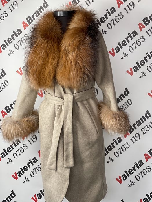 Vand Palton din Lana Alpaca si Blana de Vulpe aurie Goldfox