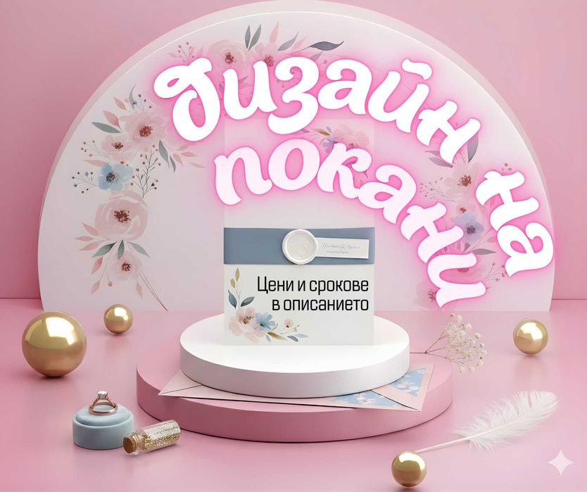 Дизайн на сватбени покани, картички, печати, флаери, менюта, визитки