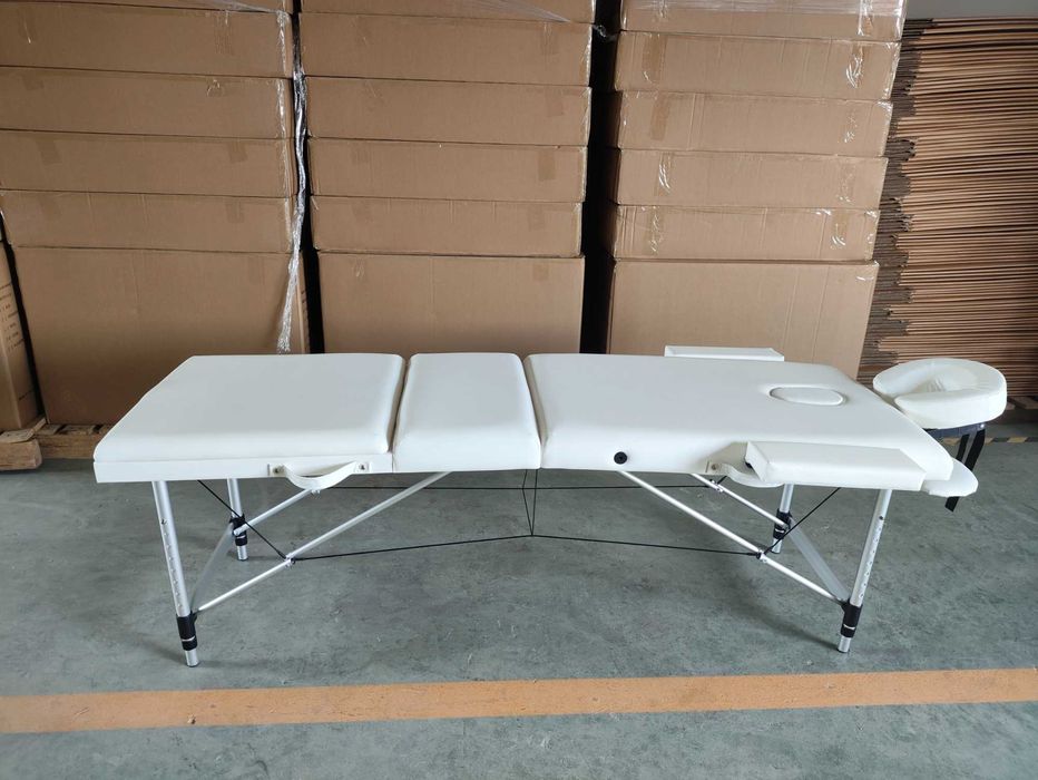 Masa pentru masaj,Aluminiu/Piele ecologica, Alb, NOU