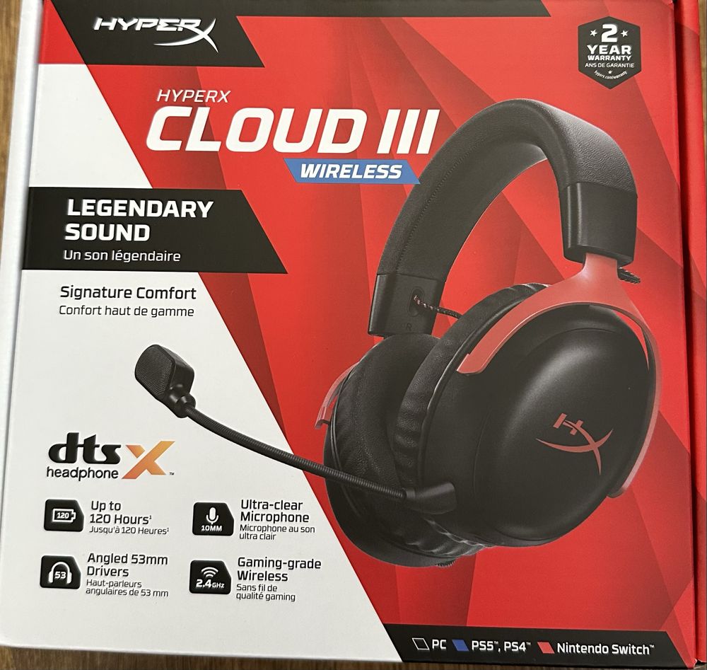 Безжични геймърски слушалки HyperX Cloud III, черен/червен - 77Z46AA