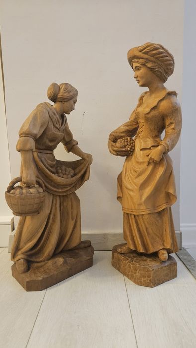 Două statui sculptură în lemn masiv
