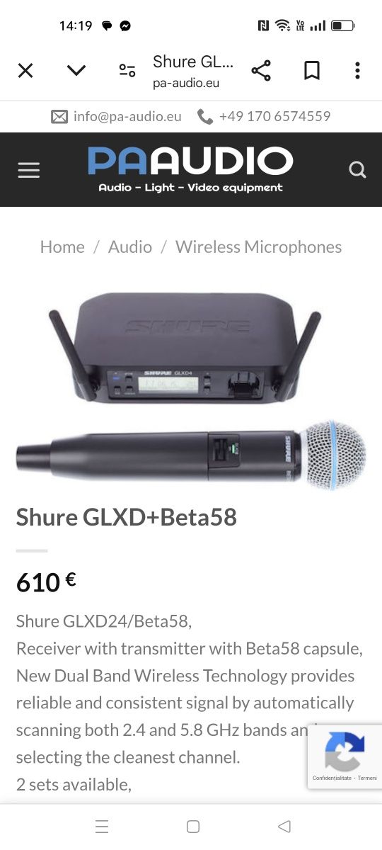 Laptop Acer Microfon wireless Shure glxd beta 58 ca Sennheiser