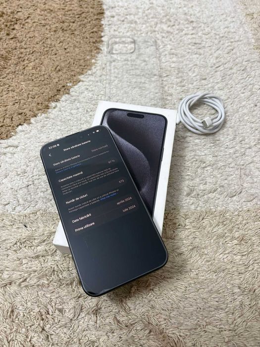 iPhone 15 Pro Max Black Titan 256GB - 87% Baterie - la Cutie full